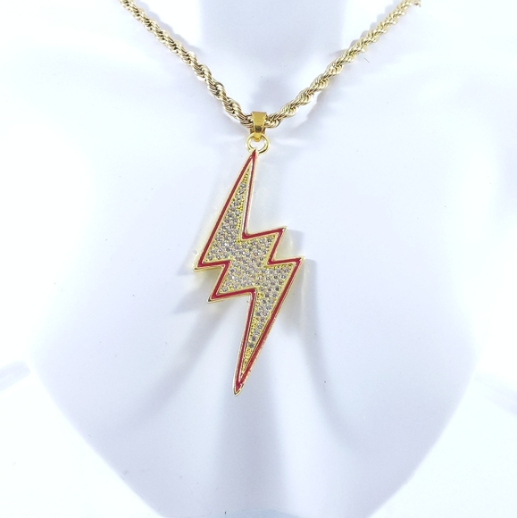 🖤 24" x 3mm Rope Chain + Icy Lighting Bolt - Picture 4 of 8